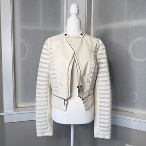 Cream Leather Moto Jacket